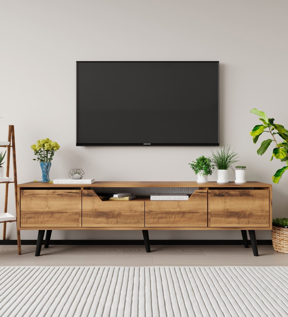 Comoda TV, Hanah Home, Roma 180, 180x48x29.8 cm, PAL, Maro - imagine 6